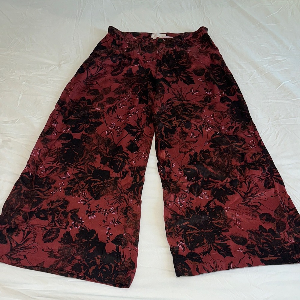 Anthropologie Burgundy Floral Trousers